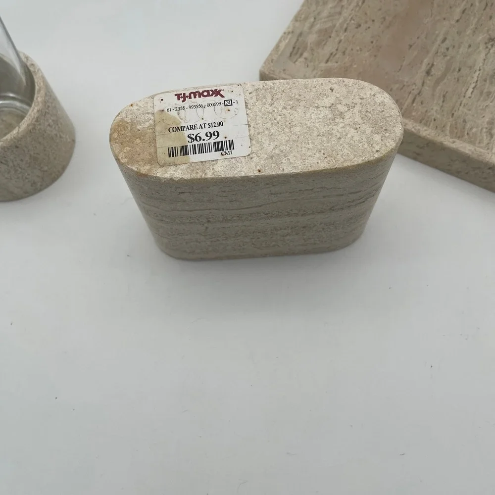 WaterStone Inc Genuine Marble Travertine 3 Piece Bathroom Vanity Accessory Set